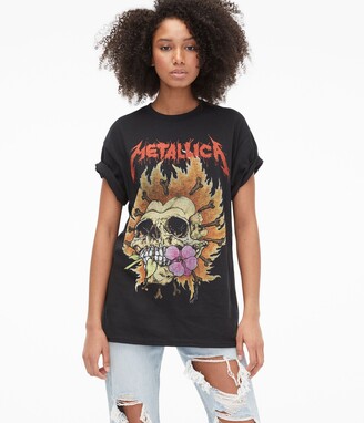 Aeropostale Women's Metallica Flaming Skull Boyfriend Graphic Tee -  ShopStyle T-shirts