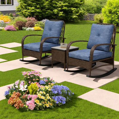 Latitude Run Durable Wicker Patio Dining Sets Steel Frame Rustic Style For Relaxing Balcony