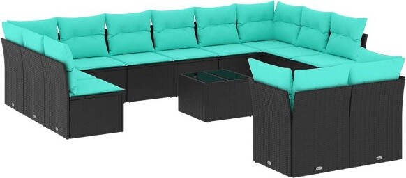 VidaXL vidaXL13PiecePatioSofaSetwithCushionsBlackPolyRattan