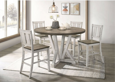 One Allium Way Counter Height Dining 5Pc Set Antique White Rustic Style Table Two-Tone Design 4X Chairs Dining Room Furniture