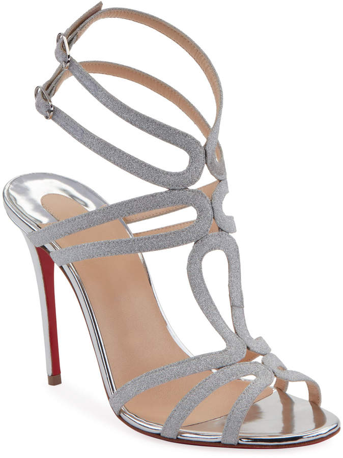 Christian Louboutin Renee Glitter Red Sole Sandals, Silver - ShopStyle