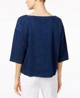 Thumbnail for your product : Eileen Fisher Denim Boat-Neck Boxy Top