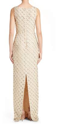 Carmen Marc Valvo Couture Circle Applique Sleeveless Column Gown