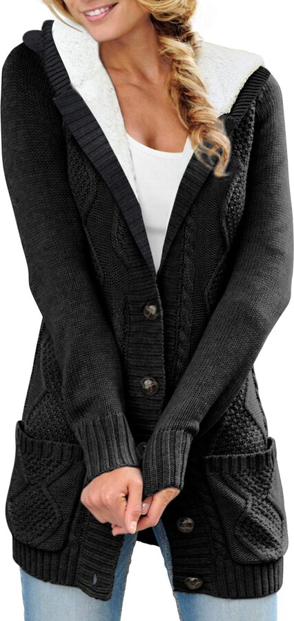 Elegancity Womens Open Front Button Cardigan Long Sleeve Fleece Hoodies  Sweater Coat Outwear - ShopStyle