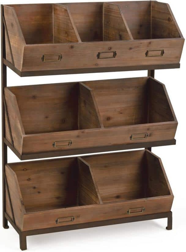 TRIPAR INTERNATIONAL, INC. 27 in. W x 11.25 in. D x 38 in. H Brown Wood Bin Storage Organizer