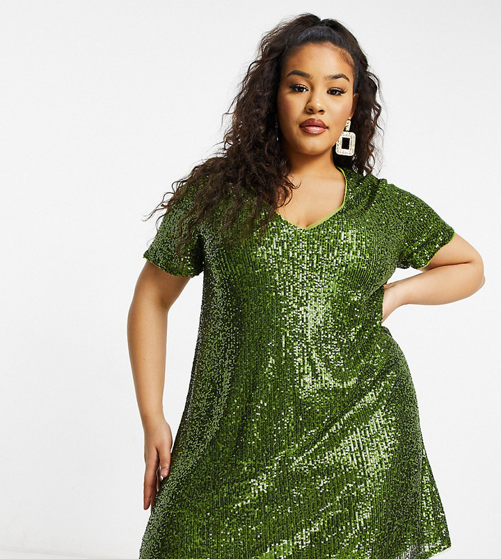 plus size green sequin dress