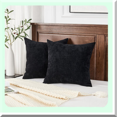 BRBCA Farmhouse Square Pillow Covers Set - Soft Decorative Cushion Case for Living Room Sofa Couch - Fall Black Pillowcase (2 Pack)
