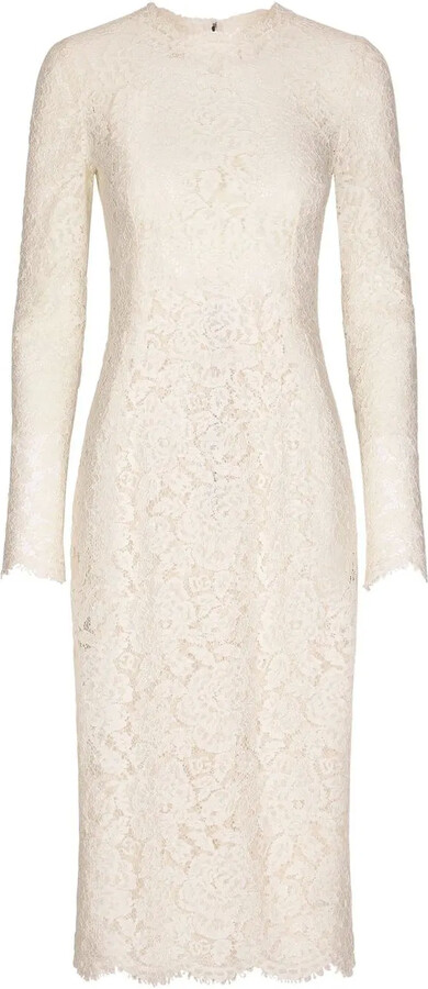 Dolce & Gabbana Floral-Lace Long-Sleeve Midi Dress
