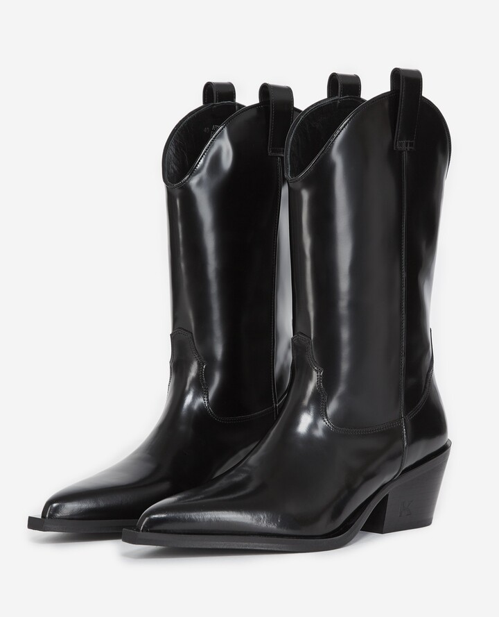 glossy leather boots