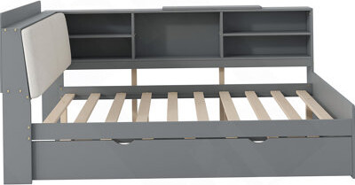 Red Barrel Studio Wood Full Size platform bed with Trundle Shelves and Storage Headboard