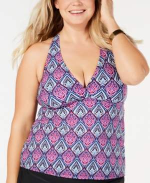 Island Escape Swimwear Plus Size Heaven Sent Printed Underwire H-Back Tankini Top, Created for Macy's Women's Swimsuit