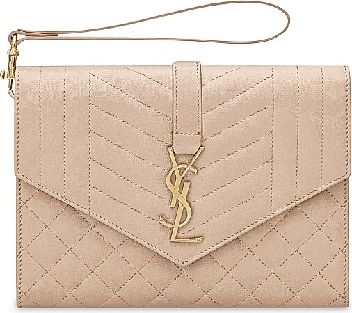 Saint Laurent Women's Envelope Flap Pouch In Mix Matelassé Grain De Poudre Embossed Leather - Nero