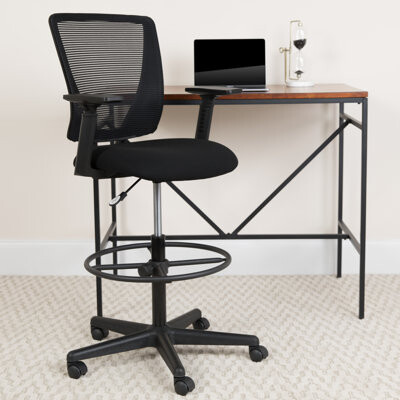 Flash Furniture Sinda Mid-Back Mesh Drafting Chair w/ Fabric Seat, Adjustable Foot Ring and Arms