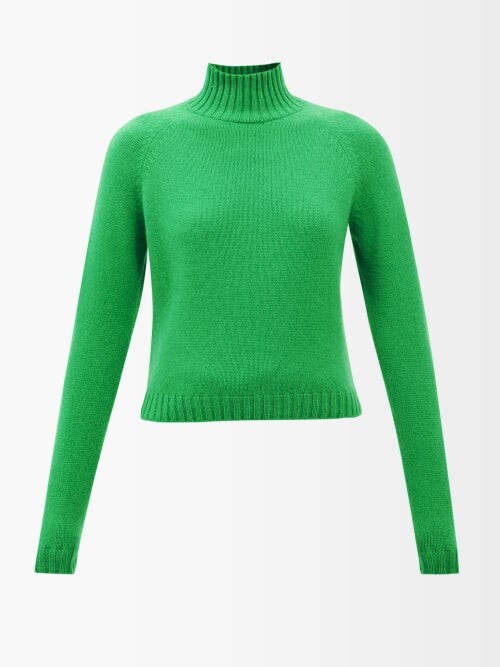 a green sweater