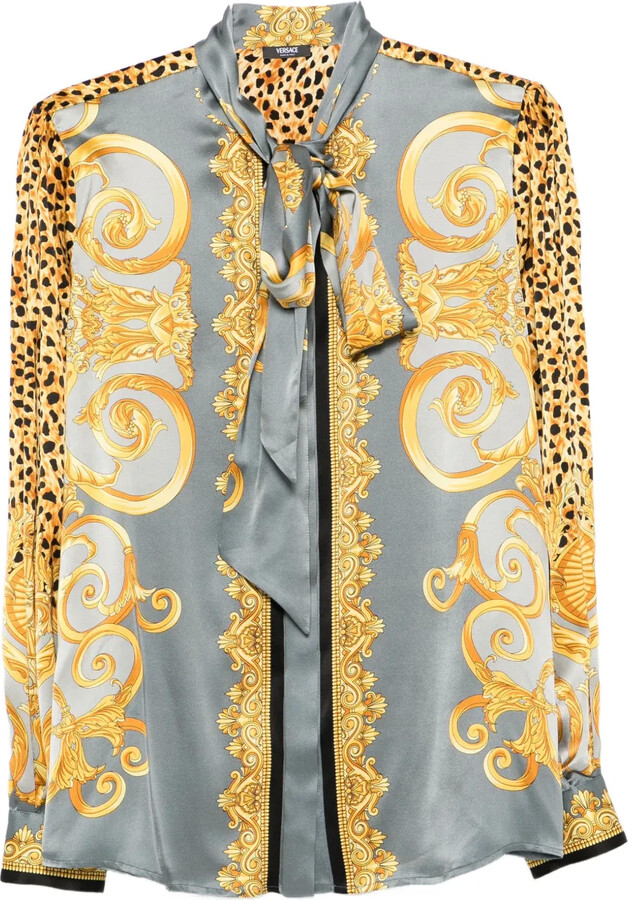 Versace Cheetah Foulard Silk Lavallière Shirt