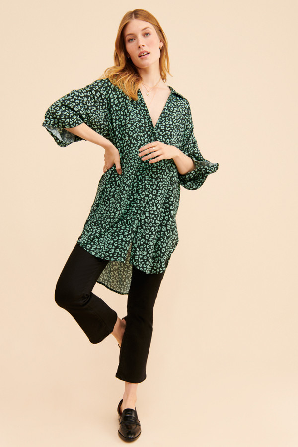 Holiday Emerald Leopard Buttondown Women's Fashion