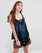 Thumbnail for your product : Band of Gypsies Sheer Floral Festival Cami With Lace Inserts