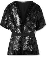 Narciso Rodriguez - Belted Sequined Silk Blouse - Black
