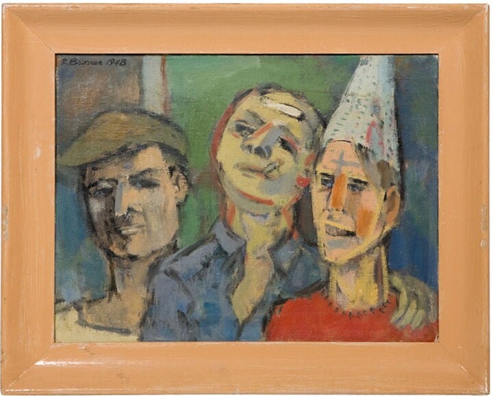 Mid-century Robert Broner Oil Painting With With 3 Figures