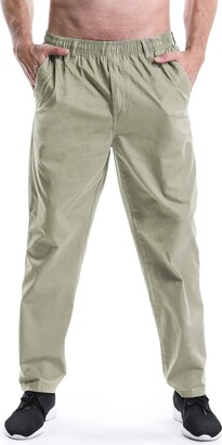 Aeslech Men's Lightweight Pull On Casual Smart Work Trousers Elasticated Waist Khaki 32