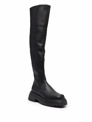 Grey Mer Knee-High Leather Boots