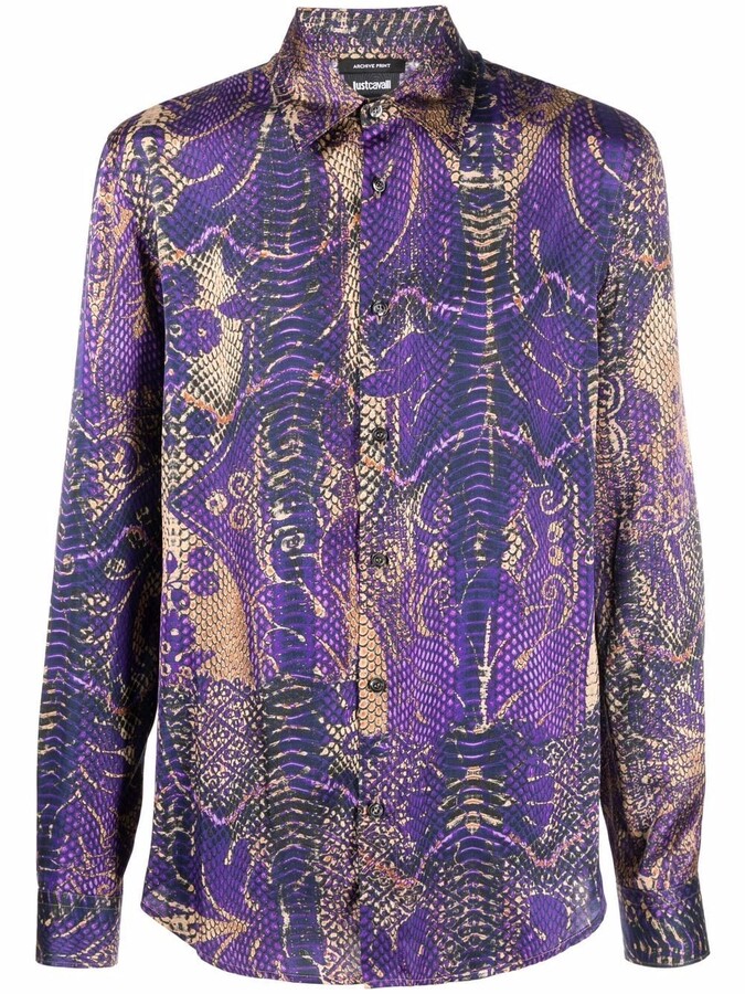 YUNY Mens Regular-Fit Long Sleeve Heart Printing Peaked Collar 3D Shirts Purple S
