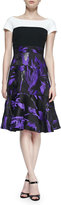 Thumbnail for your product : J. Mendel Short-Sleeve Printed Skirt Dress, Violet/Noir/Ivory