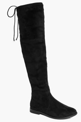 boohoo Tie Back Flat Over The Knee Boots
