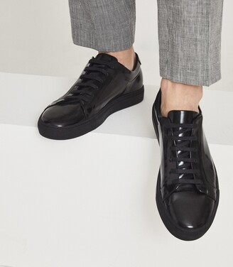 Reiss Luca - High Shine Leather Trainers in High-shine Black