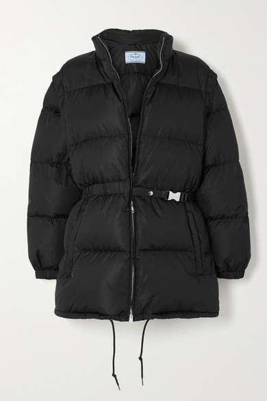 Prada Convertible Belted Quilted Shell Down Jacket - Black - ShopStyle