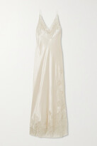 Thumbnail for your product : Carine Gilson Chantilly Lace-trimmed Silk-satin Chemise - Ivory