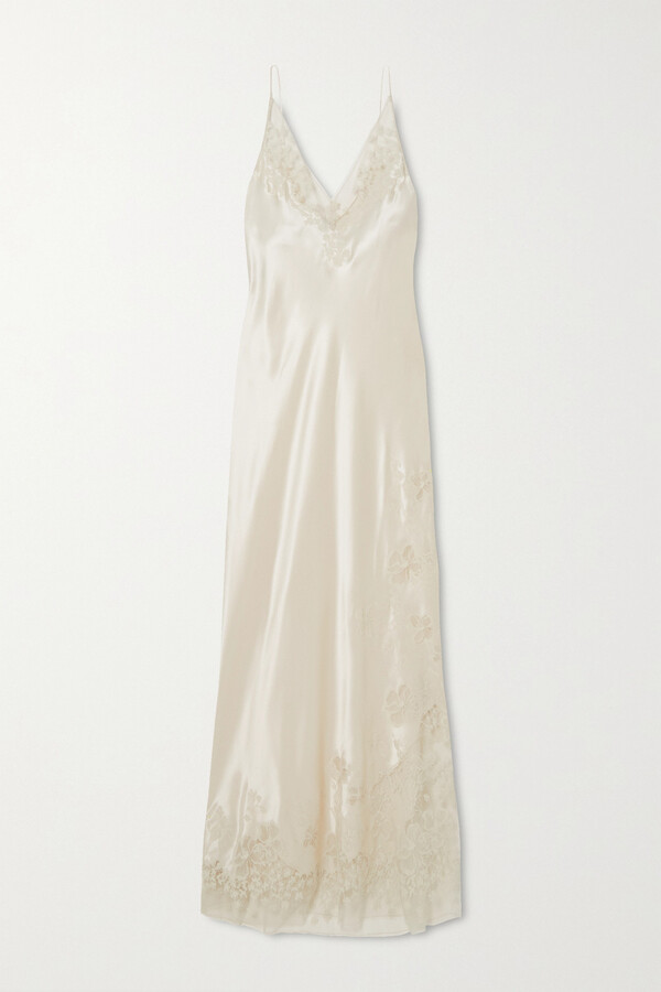 Carine Gilson Chantilly Lace-trimmed Silk-satin Chemise - Ivory - ShopStyle