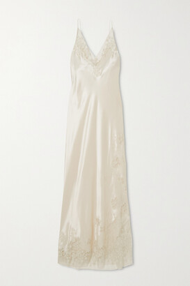 Carine Gilson Chantilly Lace-trimmed Silk-satin Chemise - Ivory