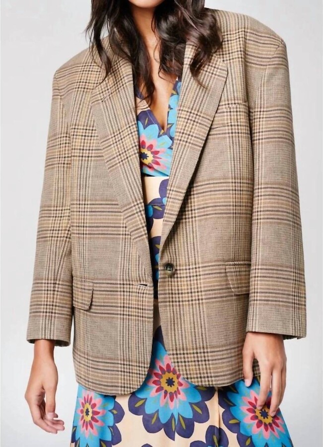 Smythe Massive One Button Blazer In Brown Plaid