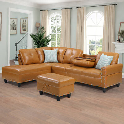 Ebern Designs Sectional Sofa With Chaise,l Shaped Couch With Storage Ottoman For Living Room,apartment