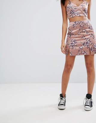 Glamorous A-Line Mini Skirt In Floral Metallic Brocade Co-Ord