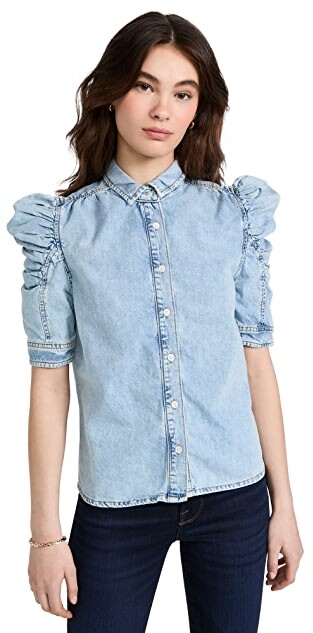 Puff Sleeve Denim Shirt | Shop the world's largest collection of 