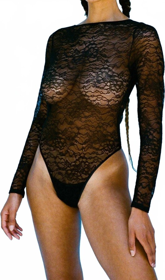 Gil Rodriguez Women's Lace Long Bodysuit In Black