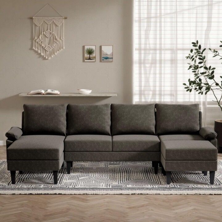 GlasFlength L Shaped Sectional Modern Sofa - Convertible Leather Sleeper Bed Couch Set with Reversible Chaise