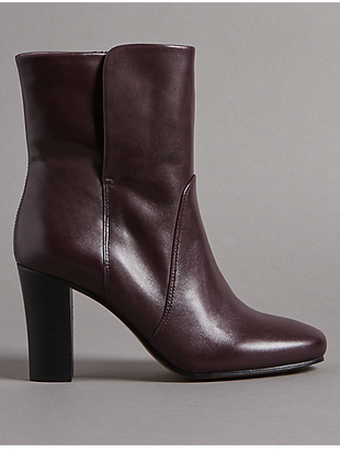 Autograph Leather Block Heel Ankle Boots