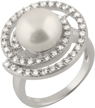 Bella Pearls Freshwater Pearl and Cubic Zirconia Spiral Sterling Silver Ring - Size N