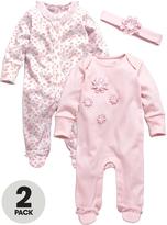 Thumbnail for your product : Ladybird Baby Girls Floral Frill Sleepsuits and Headband Set (3-Piece)