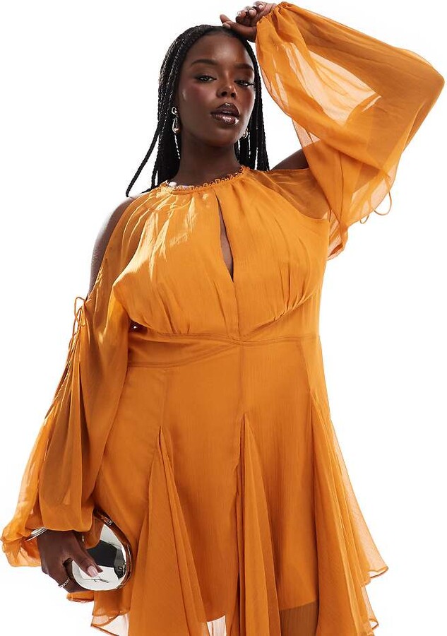 ASOS DESIGN Curve exclusive insert detail split front mini dress in burnt orange