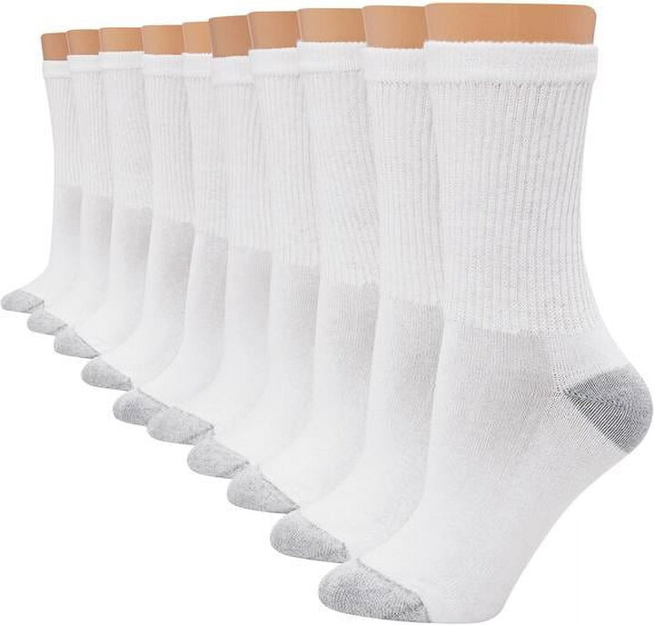 Hanes Women’s Athletic Crew Socks, Full Sole Cushion, 10-Pairs White 5-9