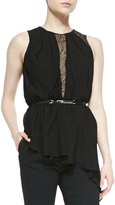 Thumbnail for your product : Halston Asymmetric Jersey/Lace Sleeveless Top