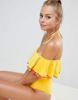 Thumbnail for your product : Missguided Bardot Pom Trim Swimsuit