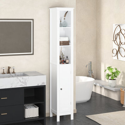 66.92" Bathroom Storage Cabinet With Adjustable Shelves - Slim 1 Door Freestanding For Home, Bathroom, Kitchen, White Porch