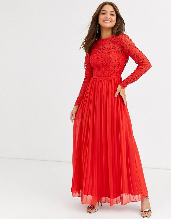 Chi Chi London lace maxi dress with scalloped back in red - ShopStyle