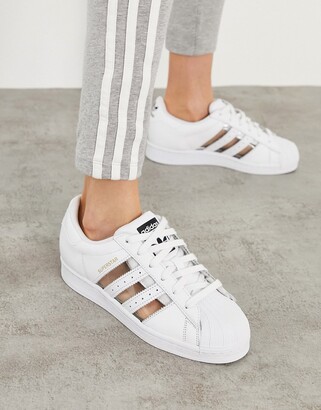 transparent in white ShopStyle - stripes three Superstar sneakers with adidas