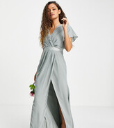 Thumbnail for your product : ASOS Petite ASOS DESIGN Petite Bridesmaid short-sleeved cowl front maxi dress with button back detail in olive
